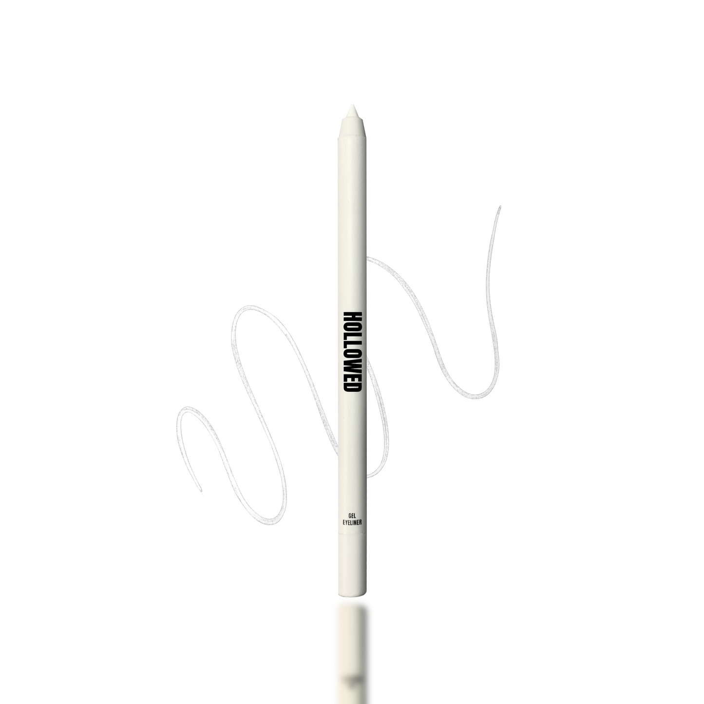 WHITE GEL EYELINER PENCIL WITH SCRIBBLED SWATCH IN THE BACKGROUND