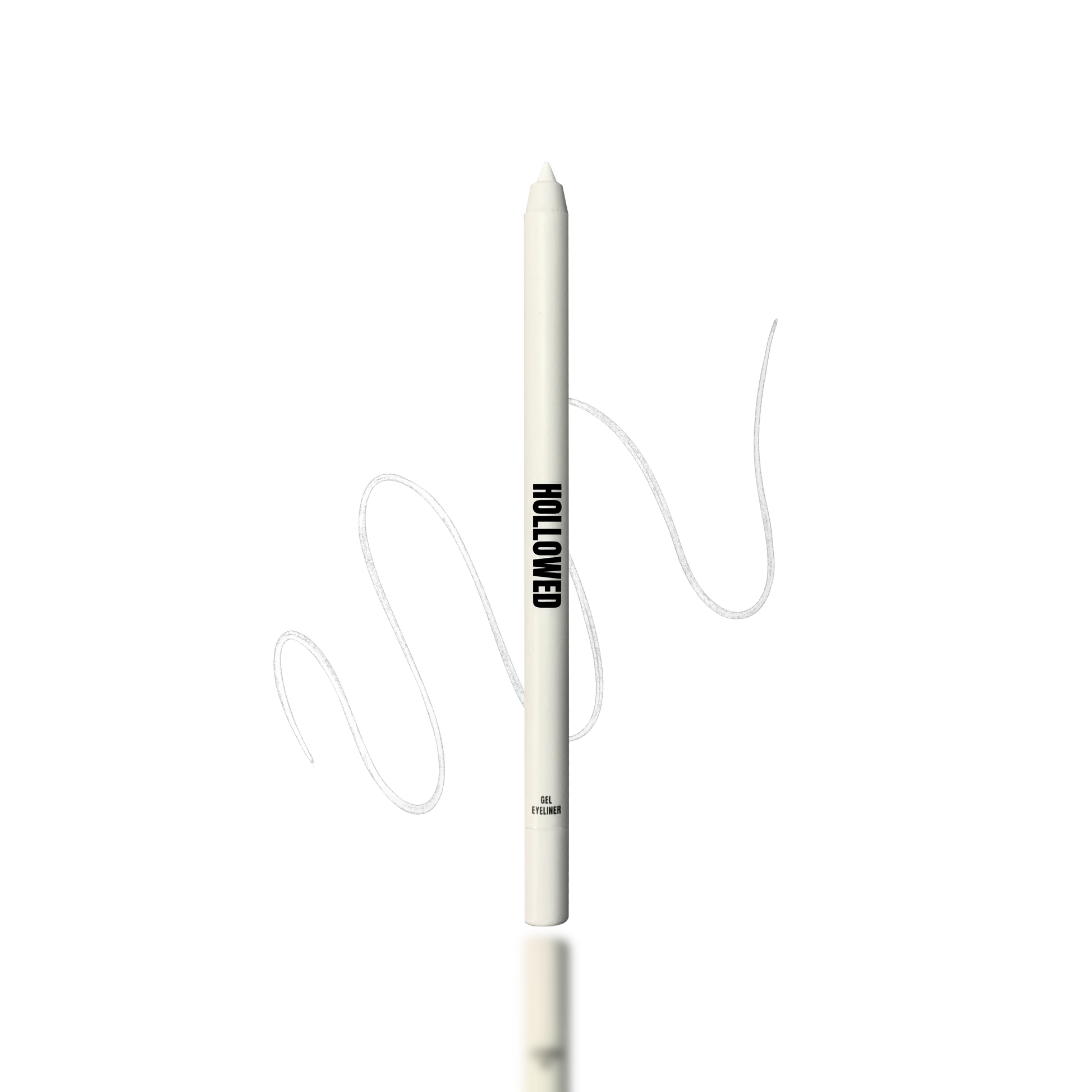 WHITE GEL EYELINER PENCIL WITH SCRIBBLED SWATCH IN THE BACKGROUND